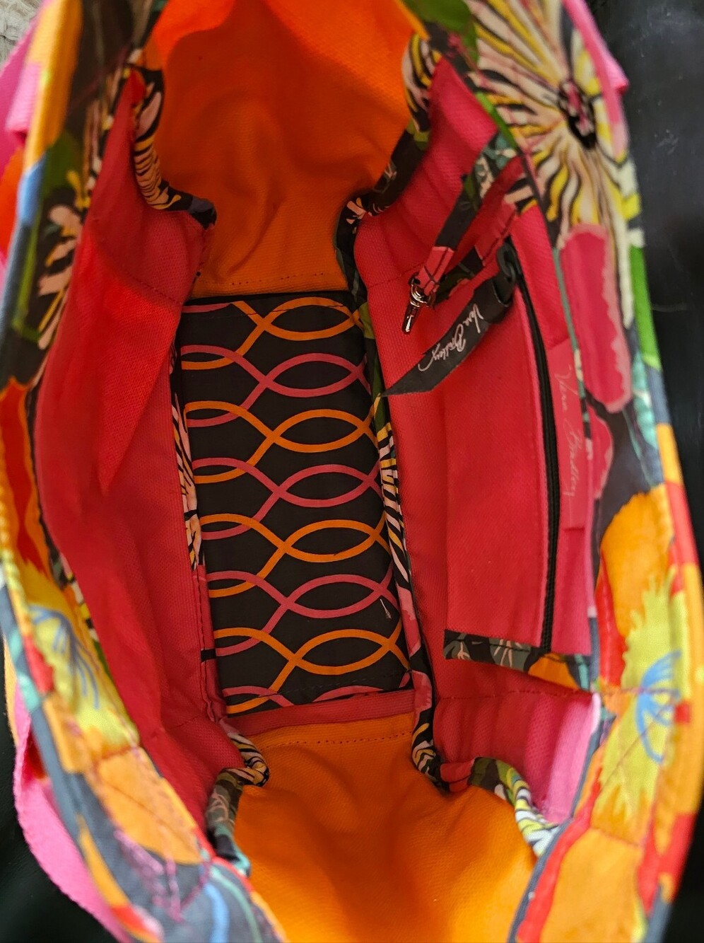 Vera Bradley Hot Pink & Orange Canvas Tote with Floral Trim NWT - Picture 15 of 16